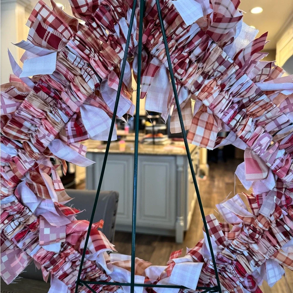 Hand Crafted Plaid Wreath - Red and Pink